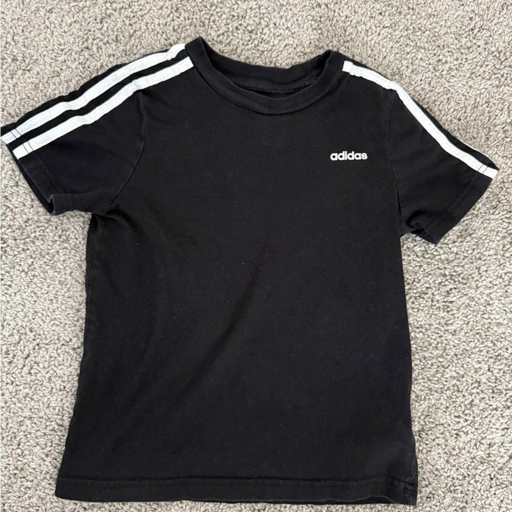 Adidas Kids Black Short Sleeve T Shirt 3 Stripe Logo Size 5‎ Cotton